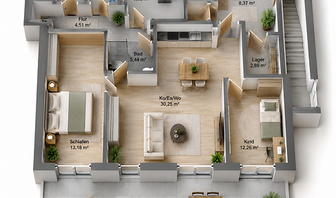 Terrasse statt Balkon: Attraktive 3-Zimmer-Wohnung