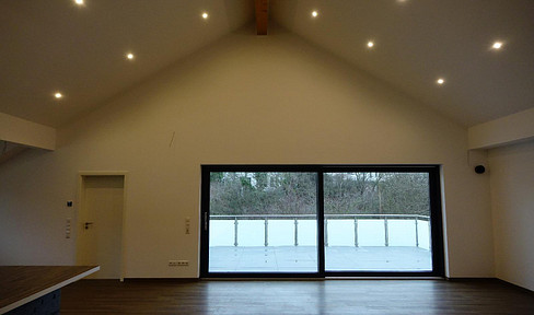 Living like you're in a penthouse: Featuring a gallery, fireplace, and a huge living area.