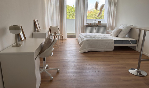Furnished one-bedroom apartment with a large balcony and a view of greenery, located in Liederbach.