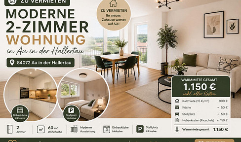 MODERN 2-ROOM APARTMENT including kitchen, parking space, and attic.