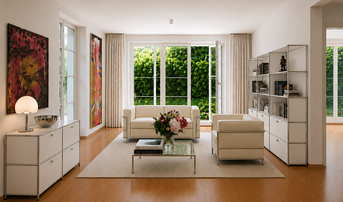 No commission, south-facing balcony/garden, energy-efficiently renovated city villa, located in the Pasing I villa district.