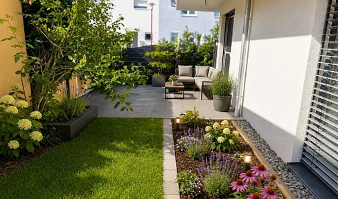 Modern, accessible ground-floor apartment with a southwest-facing terrace and garden.