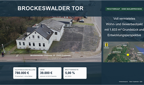 Commission-free: Fully let residential/commercial property in Cuxhaven – 1,833 m² of land.