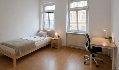Furnished room available in a shared apartment with two people.