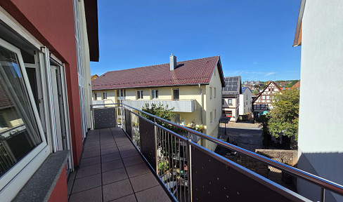 3-room apartment with kitchen, bathroom, and guest toilet, plus a balcony, located in a central downtown area in 74722 Buchen.