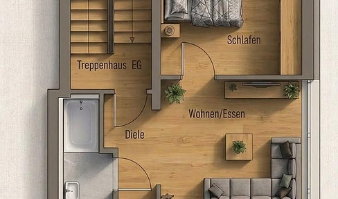 2-room apartment, ground floor - located in the town center - completely renovated - fitted kitchen.