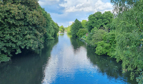 The water gently laps "right outside" - ducks and swans are swimming in it!
