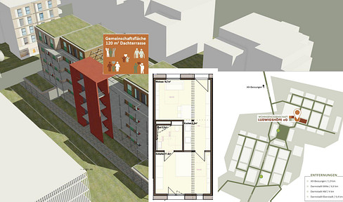 Ludwigshöfe - 2-Zimmer WBS mit GEK (Wohnungssuchend in Darmstadt)- 46 qm (LH)