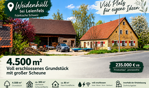 4,500 square meter property with a large barn and farmhouse – fully developed.