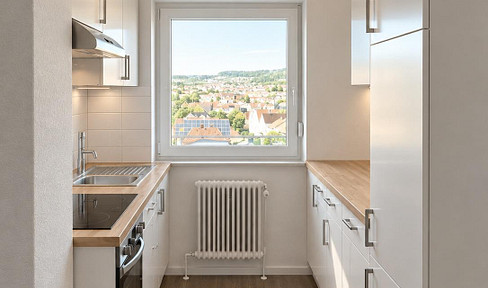Brand new apartment after renovation, featuring 2 rooms, a balcony, a fitted kitchen, and a parking space in an underground garage.