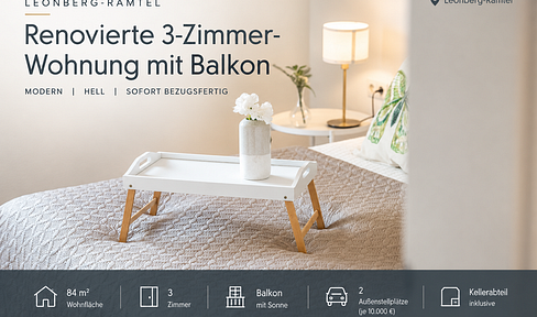 No commission: Newly renovated 3-room apartment with south-facing balcony, plus new facade and balconies.