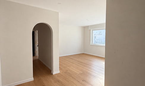 Newly renovated apartment with an open-plan living and dining area, located in the Woog district.