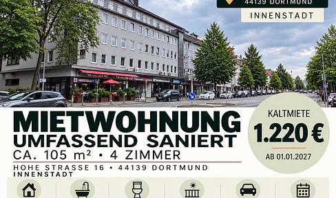 Newly renovated 4-room apartment with a south-facing rooftop terrace – 105 m² in a central location in Dortmund.