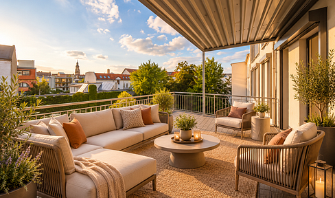 Exclusive and commission-free: 160 m² apartment with elevator, fireplace, and a 30 m² southwest-facing terrace in the Karl-Heine neighborhood.