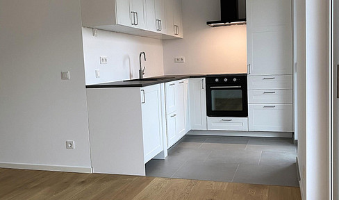 Bright, newly built 2.5-room apartment with oak parquet flooring, a balcony, and a fitted kitchen.