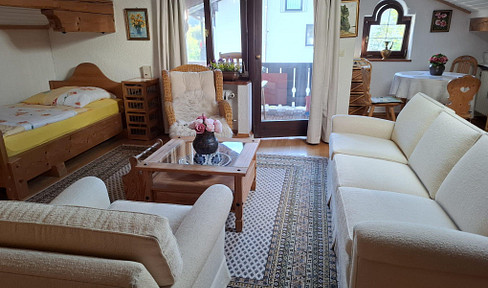 Furnished one-bedroom apartment with mountain views.