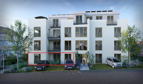 FREE OF COMMISSION! Modern, newly built 2-room apartment on the ground floor with a terrace | KfW 55 standard.