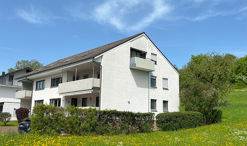 Bright, sun-filled attic apartment with a balcony and a view of greenery in Aalen-Hofherrnweiler.
