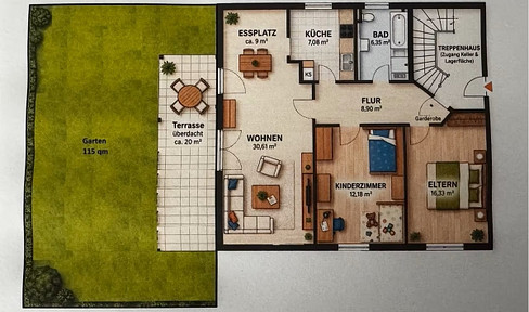 Attractive ground-floor apartment with a garden in Großkarolinenfeld – no commission fees.