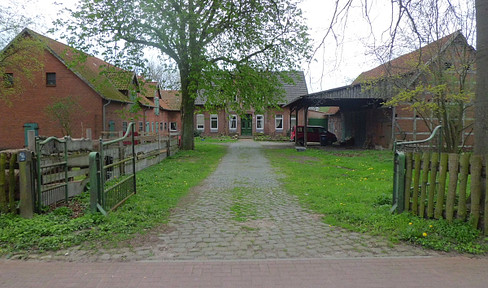 Smallholding/farm with outbuildings and land, located on the Weser River.