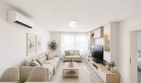 Modernized 4-room apartment in Biebrich, without agency fees – features include air conditioning, underfloor heating, and a fitted kitchen.
