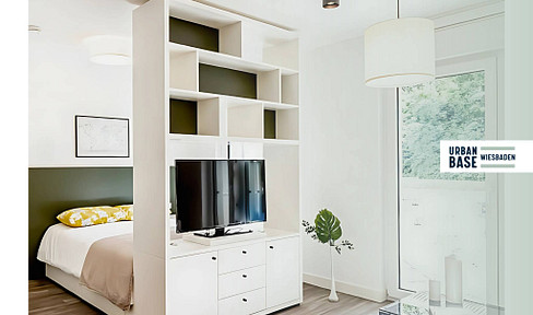 URBAN BASE: Fully furnished 1-bedroom apartment with fitted kitchen, all-inclusive rent, and more, located in the city center of Wiesbaden.