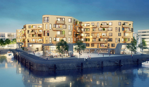 **Hochwertige 3-Zi.-Neubauwhg. mit EBK, 2 Bädern, Balkon und Rheinblick, direkt am Zollhafen**