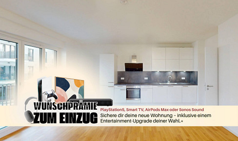 Modern, newly built apartment with 3 rooms, a fitted kitchen, and a balcony, located in the Friedenau district.