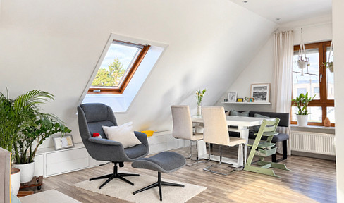Bright 3-room penthouse apartment with air conditioning and two balconies.