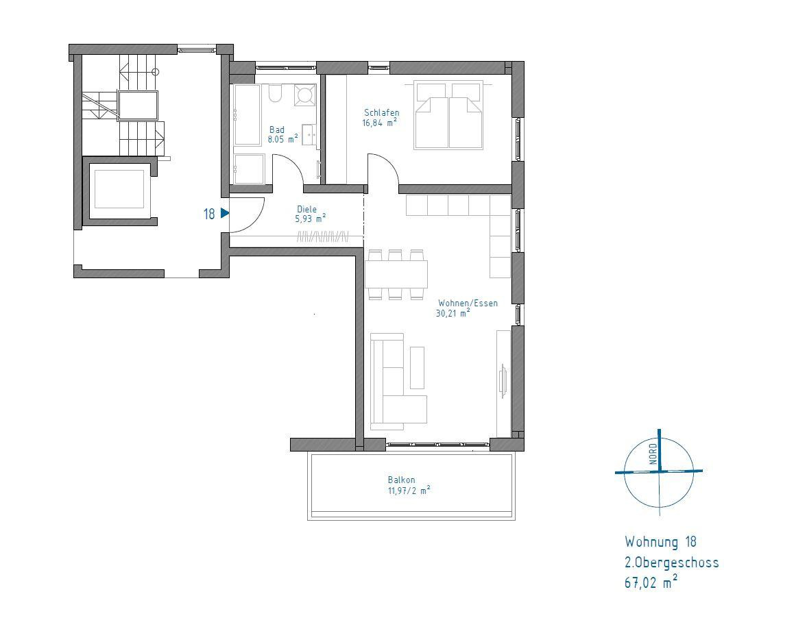 Neubau - freundliche 2-Zimmer-Wohnung mit großem Balkon – Augsburg(Haunstetten) – Vorschaubild 2