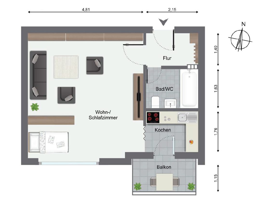 Sonniger Balkon & Stellplatz - Helle 1-Zimmer Wohnung - Nur 50m zur Lidl Zentrale – Bad Wimpfen – Vorschaubild 7
