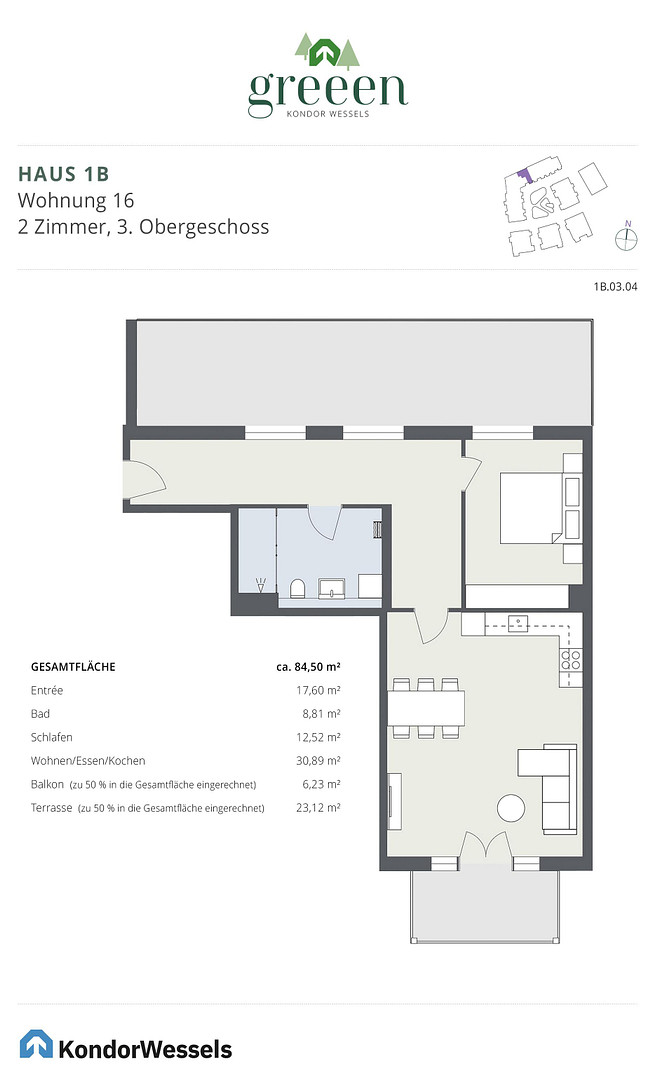 Penthouse-Neubau Wohnung: 2 Zimmer, Dachterrasse u. Balkon; 84,5m² inkl. anteilige Außenflächen – Rembrandtstr. 32, 42719 Solingen – Vorschaubild 2
