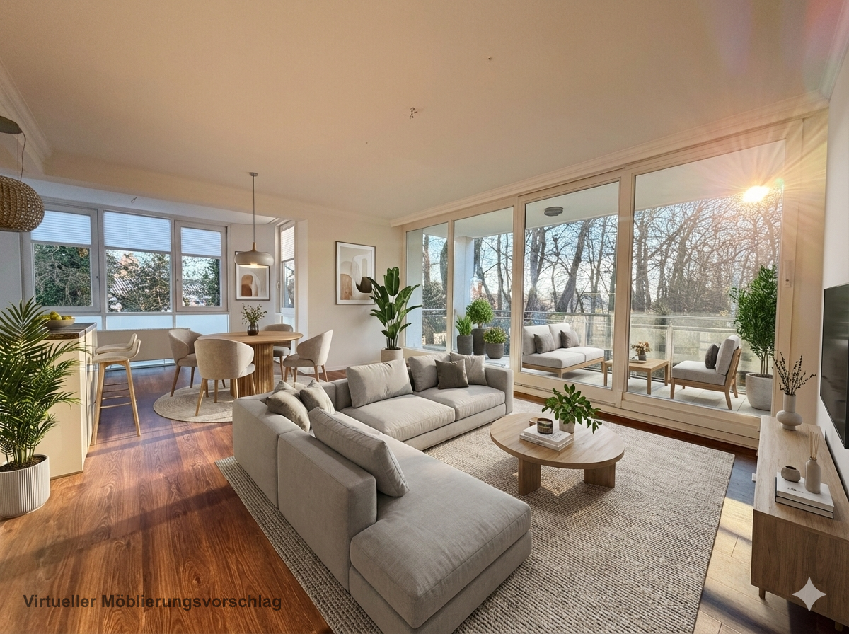 Attraktive Wohnung mit Südbalkon, Parkblick und Tiefgaragen Stellplatz