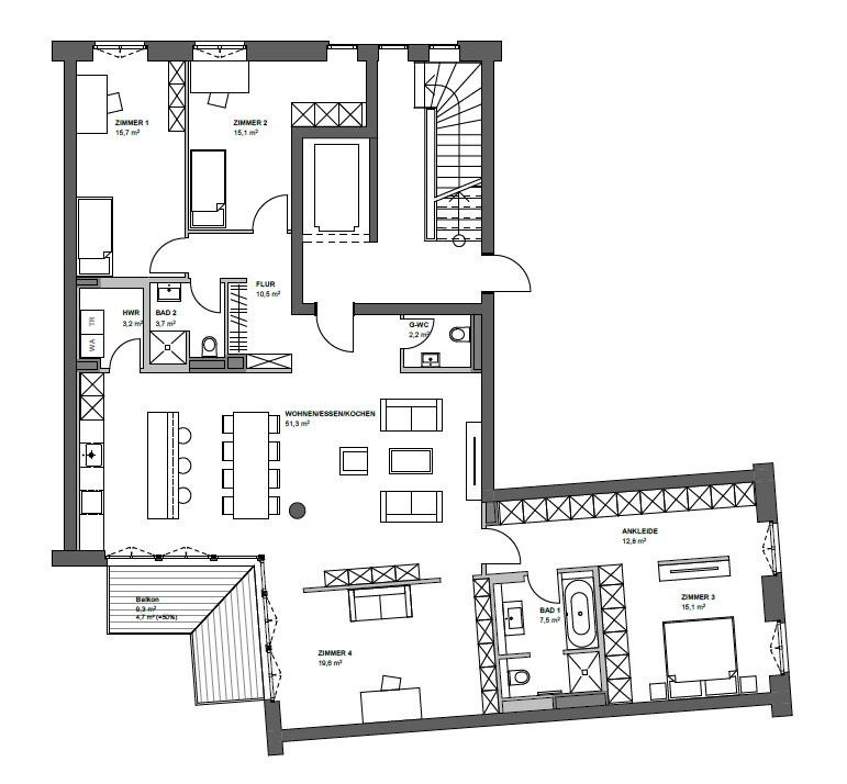 5 Zi. - Premiumwohnung in den Waterlofts am Stadtpark in HH-Winterhude – Alter Güterbahnhof 3c, 22303 Hamburg-Winterhude(Winterhude) – Vorschaubild 16