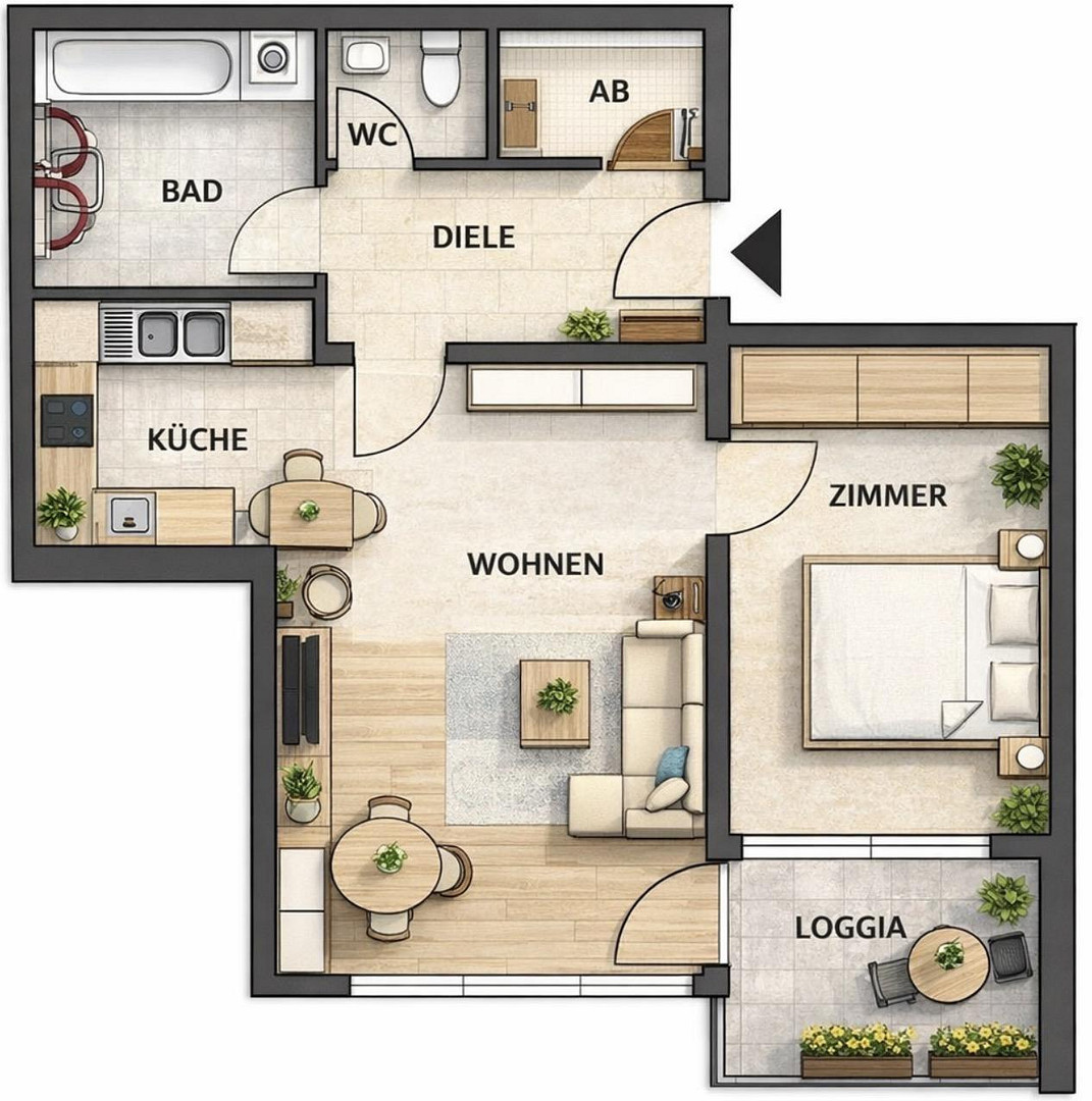 Schöne 2-Zi.-Whg. m. Südbalkon u. EBK - top vermietet - in ruhiger und zentraler Lage – Fürth – Vorschaubild 2