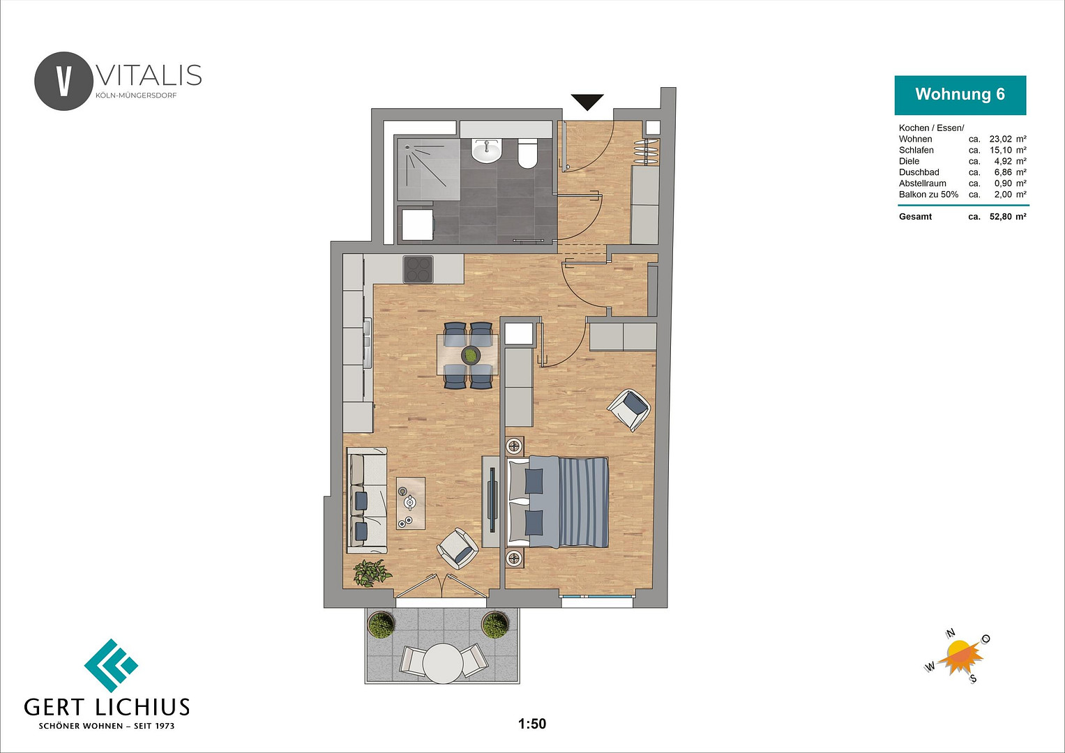 Moderne 2-Zimmer-Wohnung mit Süd-Balkon in Köln Müngersdorf – 50933 Köln(Müngersdorf) – Vorschaubild 5