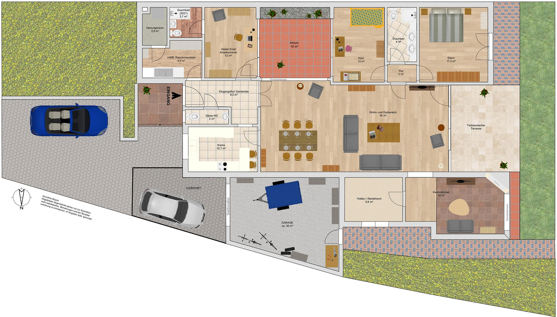 Flachdachbungalow (Reihenendhaus) auf 546 qm Grundstück mit zwei Bädern, Garage und Carport – Weyhe(Erichshof) – Vorschaubild 17