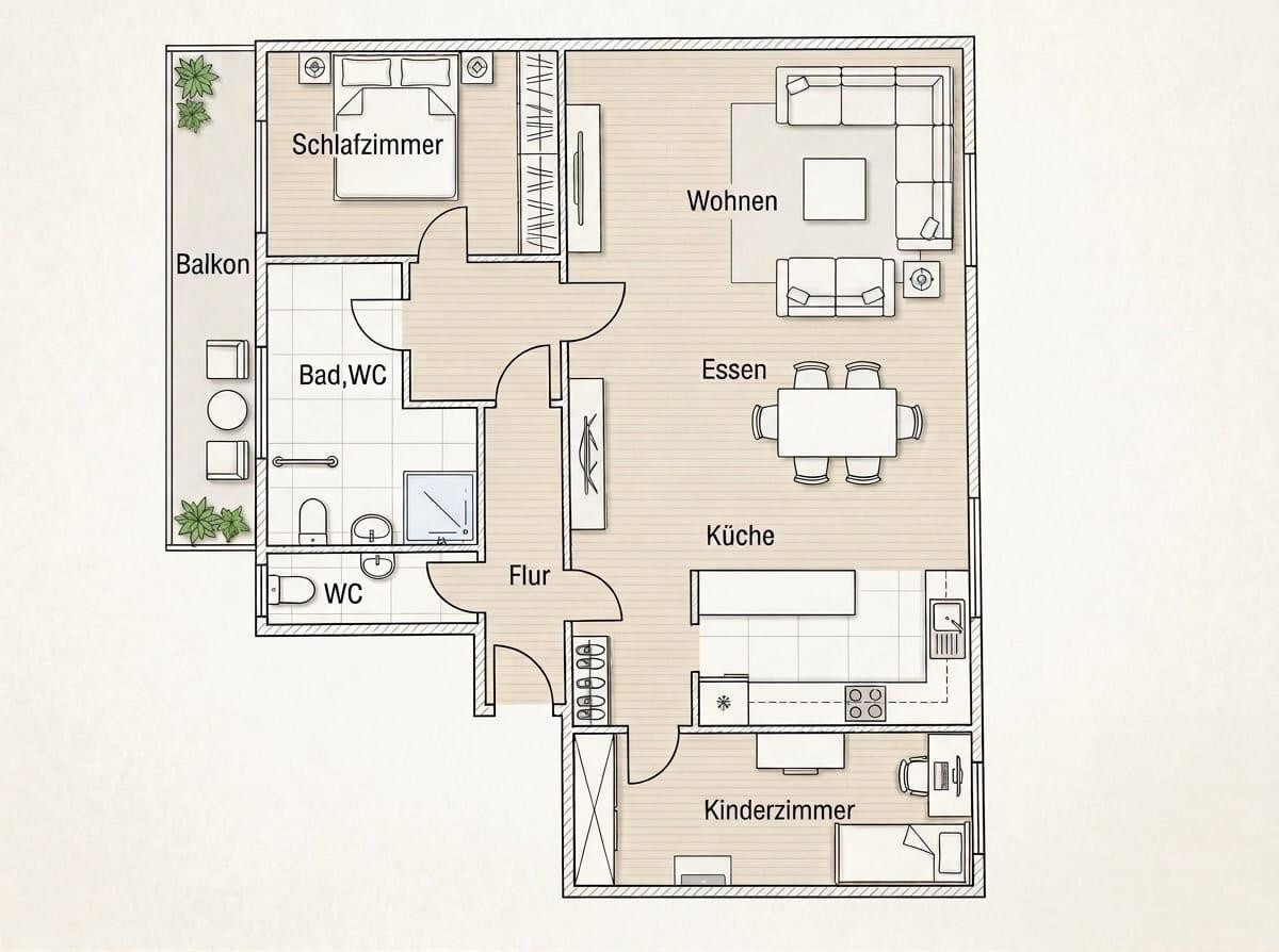 Moderne 3-Zimmer-Wohnung mit Balkon, Kamin & Fußbodenheizung – Heidter Berg, 42289 Wuppertal(Heckinghausen) – Vorschaubild 17