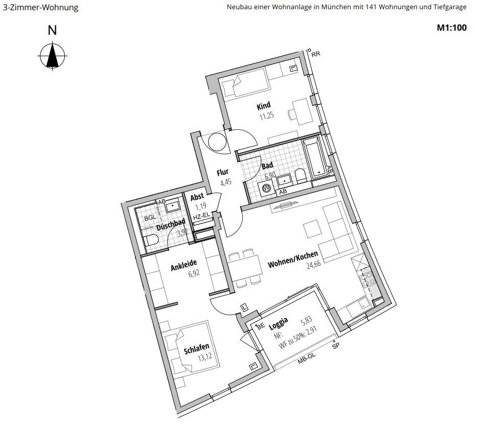 3-Zimmer-Wohnung im „WAVE“ mit Loggia, zwei Bädern und E-Stellplatz – Fritz-Bauer-Straße 38, 81249 München(Aubing) – Vorschaubild 15