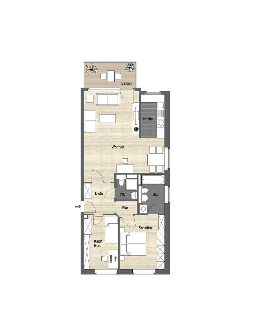 3-Zimmerwohnung mit Sonnenbalkon & TG-Stellplatz - Erstbezug nach Kernsanierung – Düsseldorf(Holthausen) – Vorschaubild 6