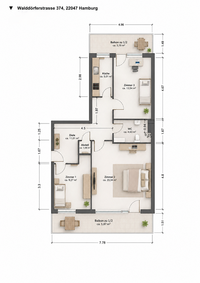 PROVISIONSFREI | Erstbezug nach Sanierung: 3-Zimmer-Wohnung mit 2 Balkonen & Tiefgaragenstellplatz – Walddörfer Str. 374, 22047 Hamburg(Tonndorf) – Vorschaubild 27