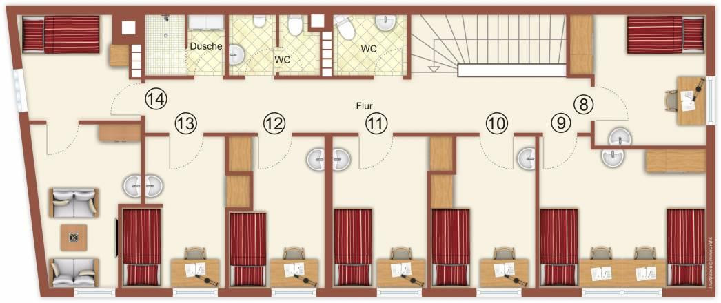 Renditestarkes Anlageobjekt in Uni-Nähe: 14 möblierte Zimmer in zentraler Lage von Würzburg – Würzburg(Sanderau) – Vorschaubild 9