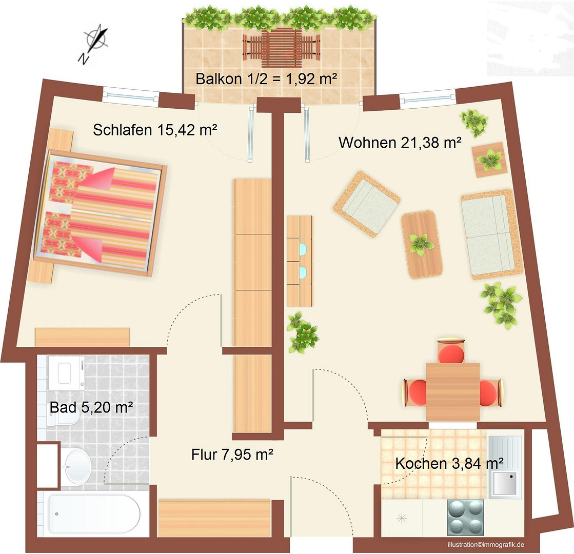 5,8 % IST-Rendite, renovierte 2 Zimmer Wohnung mit Balkon, EBK und Stellplatz – 4209 Leipzig(Grünau) – Vorschaubild 9