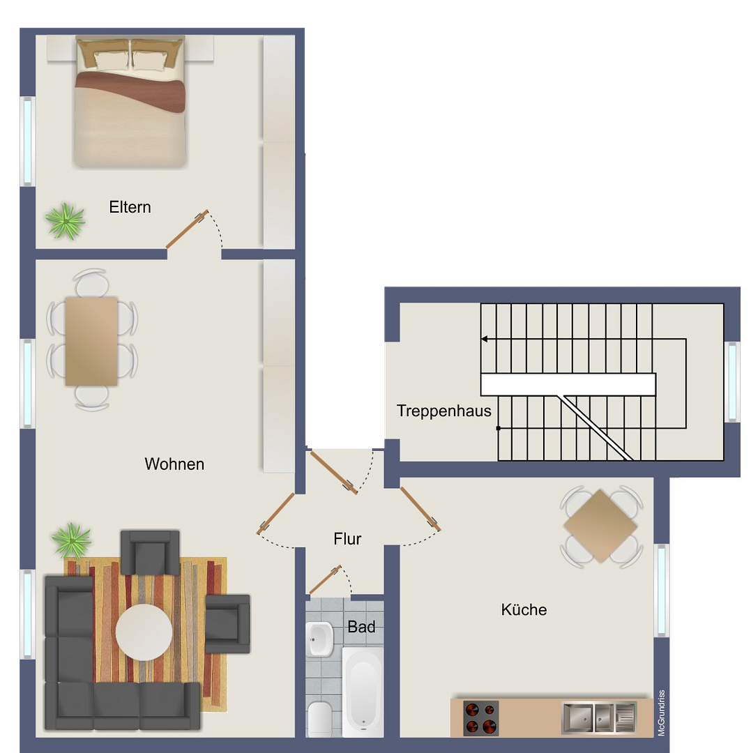 Großzügig sanierte 2 Zimmer Wohnung mit großer Wohnküche und Gartenblick – Bebelstraße 228, 46049 Oberhausen(Alstaden) – Vorschaubild 9
