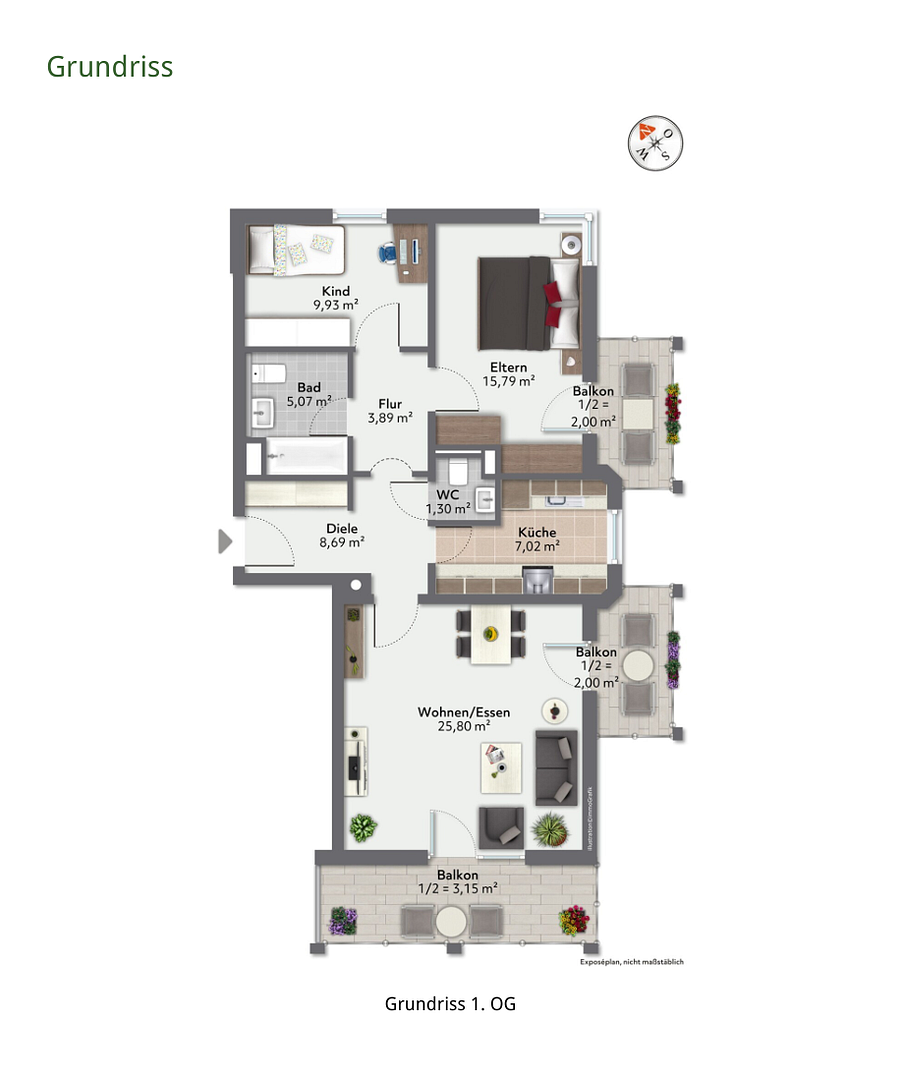 3:0 für den Stieglitzweg - 3 Zimmer, 3 Balkone, keine Maklerkosten – Stieglitzweg 2, 81827 München(Trudering) – Vorschaubild 5