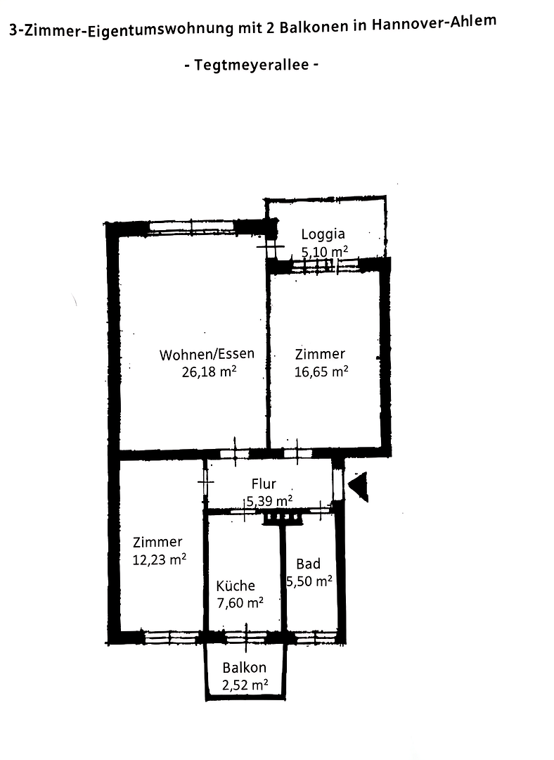Provisionsfrei: 3-Zi.-Wohnung mit Balkon & Loggia – sofort frei   in Ahlem – 30453 Hannover(Ahlem) – Vorschaubild 7