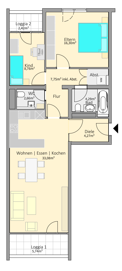 PROVISIONSFREI: Umfassend sanierte 3-Zi-Wohnung mit 2xLoggia, Bogenhausen English speaking – Zimmermannweg 2, 81927 München(Denning) – Vorschaubild 11