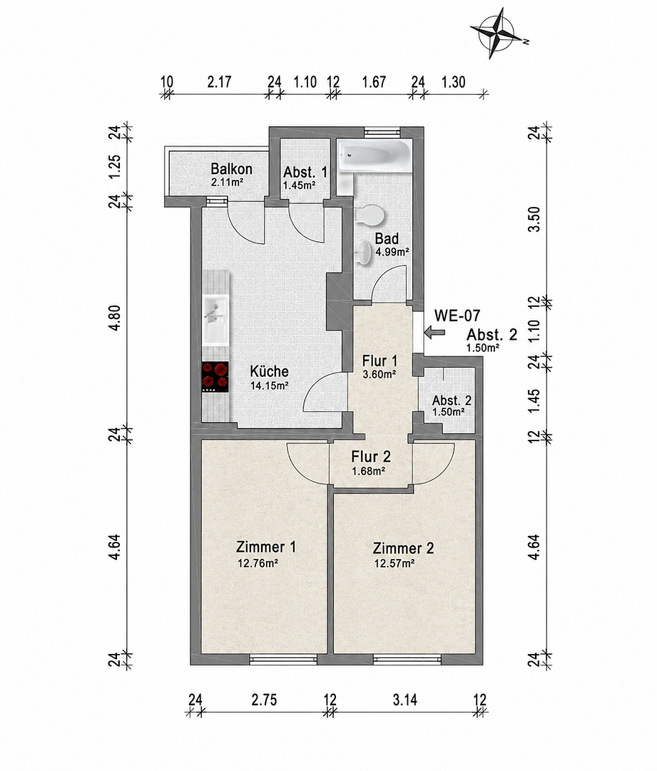 2,5 Zimmer mit Balkon - sofort einziehen oder vermieten – Düsseldorf(Rath) – Vorschaubild 15