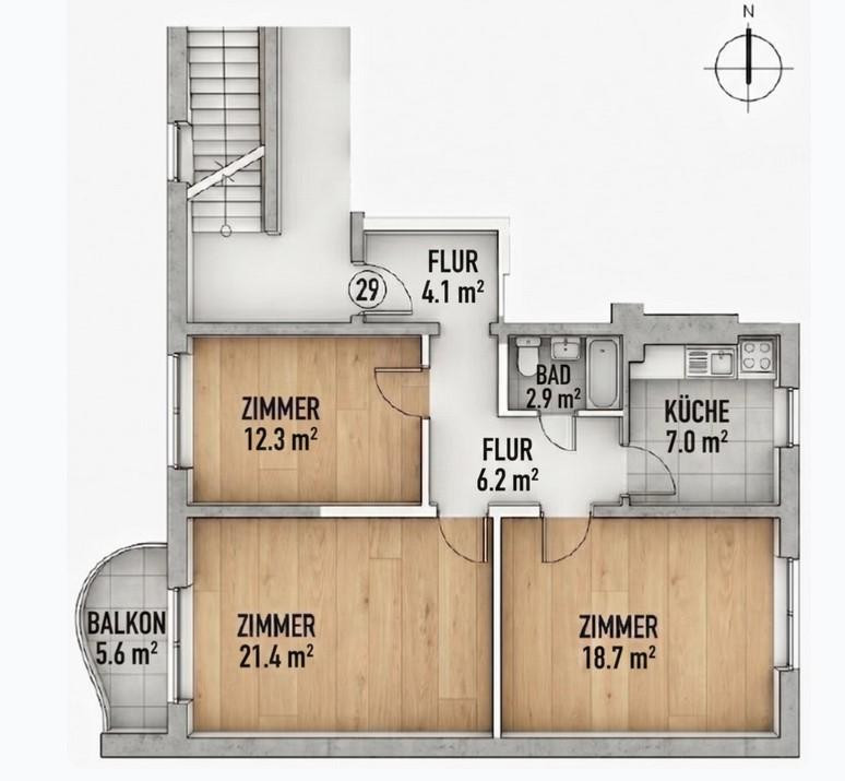 München-Bogenhausen, 3 Zimmer-Wohnung; nicht vermietet. – München Bogenhausen(Bogenhausen) – Vorschaubild 8