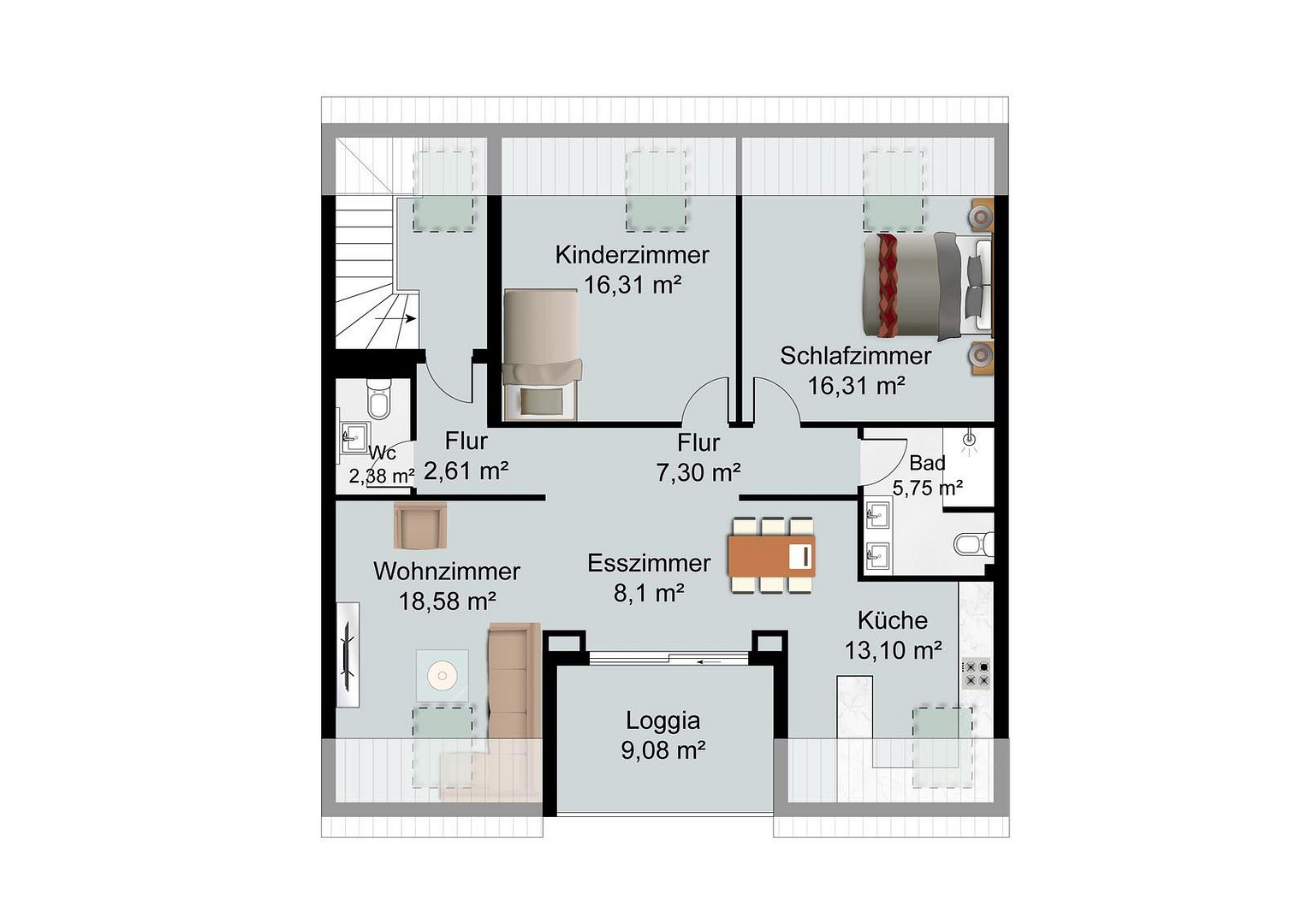 Moderne 3-Zimmer-Dachgeschosswohnung (A+) mit Loggia, Einbauküche, Stellplatz und großem Dachboden – Güldensteinstraße 50, 74081 Heilbronn(Sontheim) – Vorschaubild 15